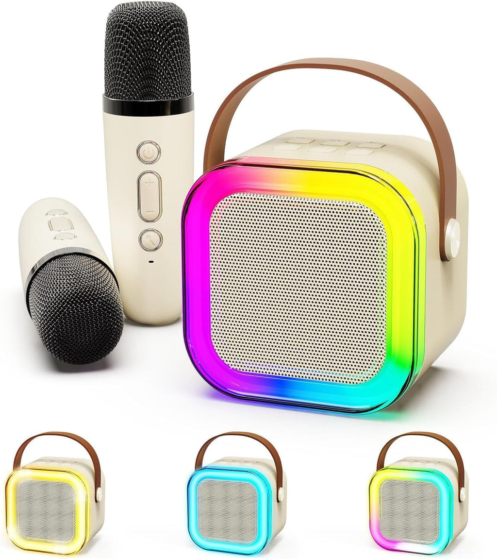 Portable Karaoke Machine with 2 Wireless Microphones | Bluetooth, LED Lights, Voice Changer, Kids & Adults
