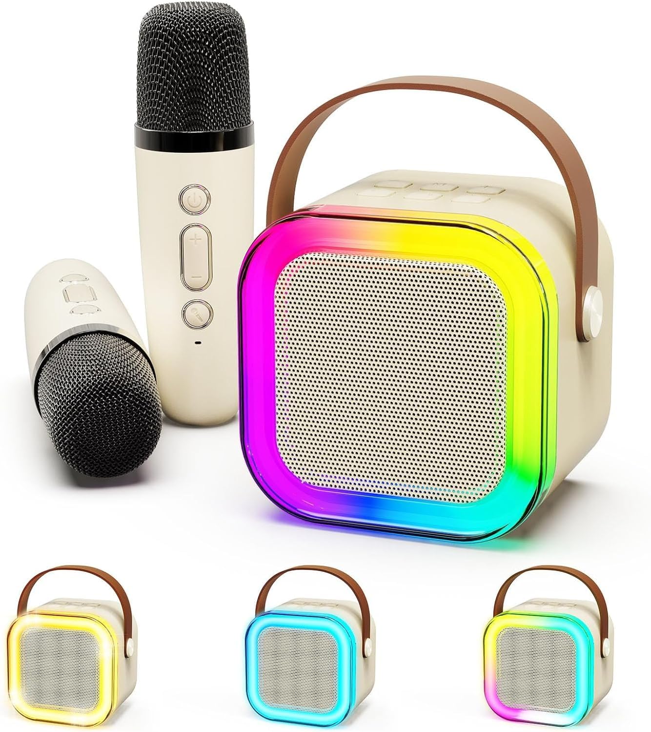 Portable Karaoke Machine with 2 Wireless Microphones | Bluetooth, LED Lights, Voice Changer, Kids & Adults
