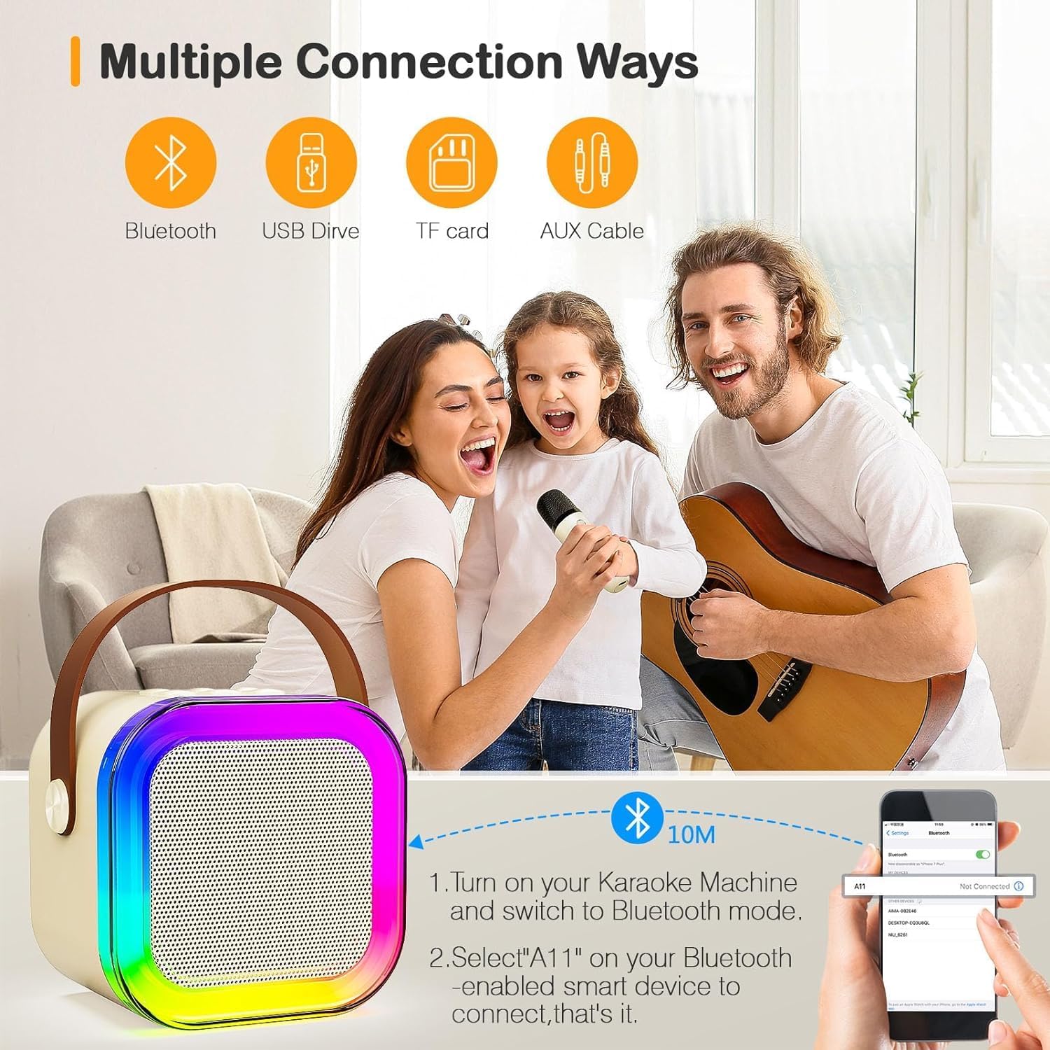 Portable Karaoke Machine with 2 Wireless Microphones | Bluetooth, LED Lights, Voice Changer, Kids & Adults