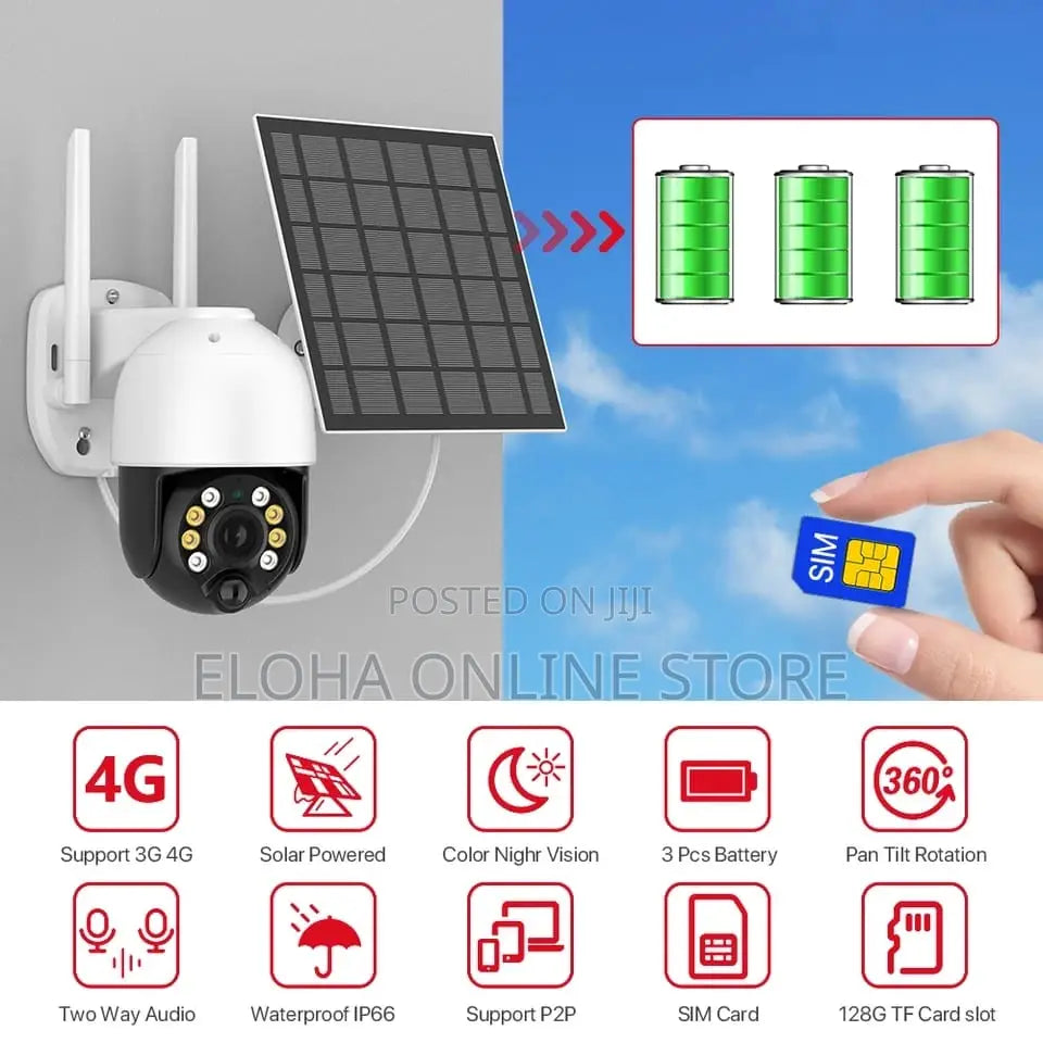 4G LTE Solar Security Camera | 2K, 360° View, Colour Night Vision, PIR Motion, No WiFi Needed