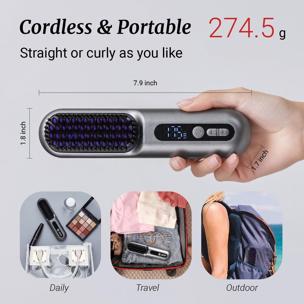 2-in-1 Cordless Hair Straightener Brush – Salon-Smooth Hair Anywhere