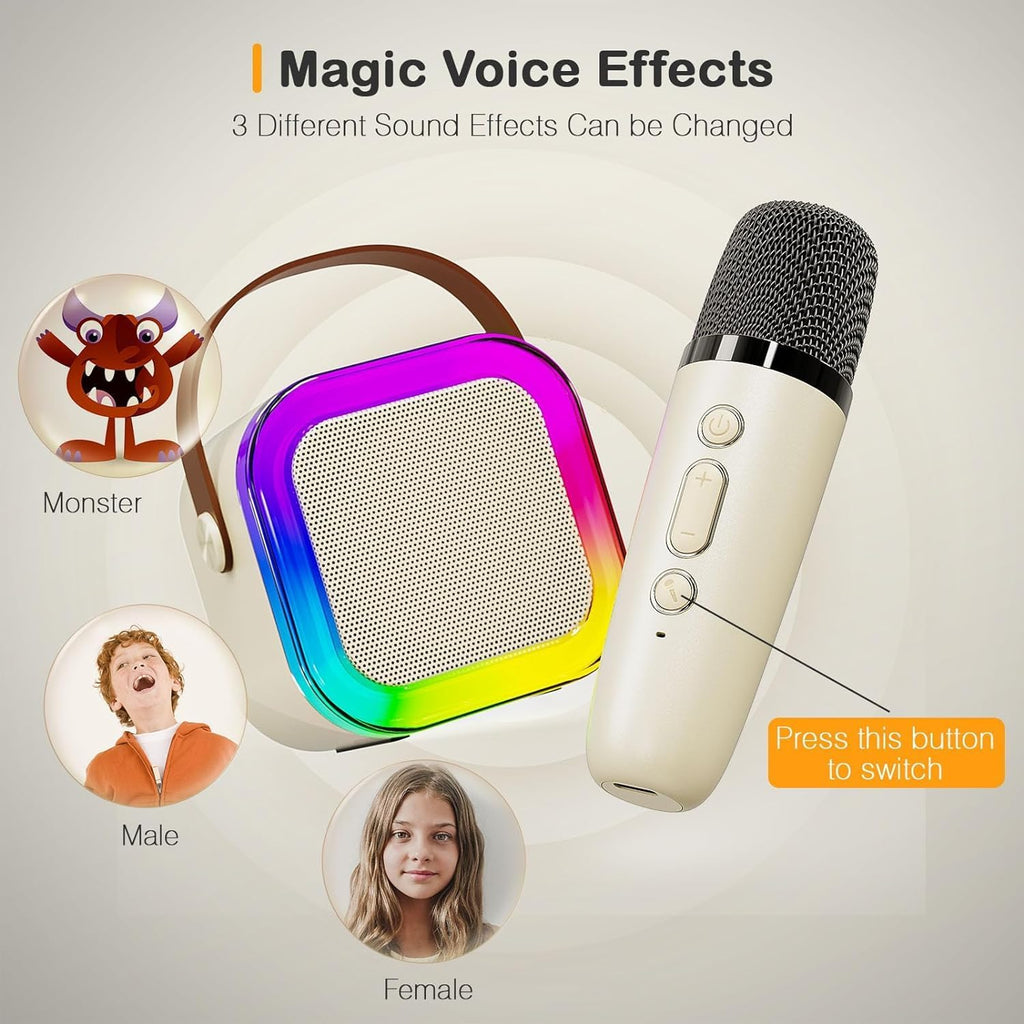 Portable Karaoke Machine with 2 Wireless Microphones | Bluetooth, LED Lights, Voice Changer, Kids & Adults