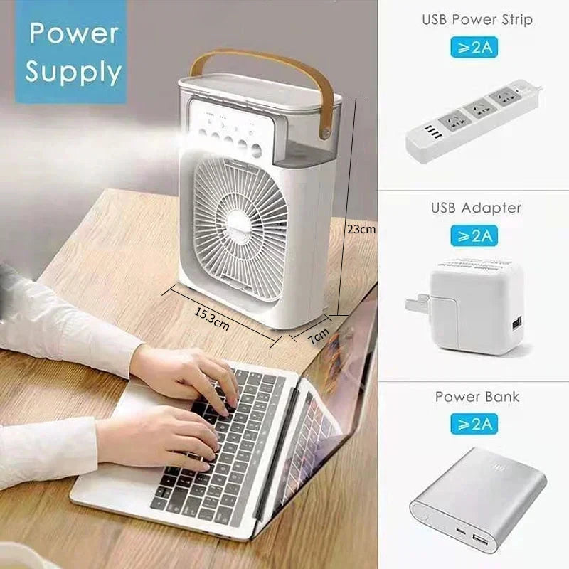 Portable Desktop Air Cooler Fan with Mist Spray & 7 Color LED Lights