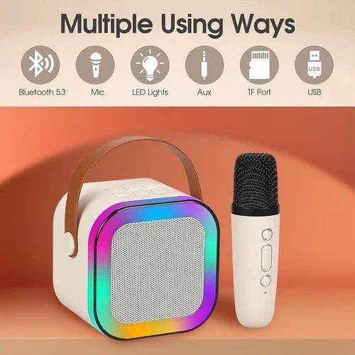 Portable Karaoke Machine with 2 Wireless Microphones | Bluetooth, LED Lights, Voice Changer, Kids & Adults