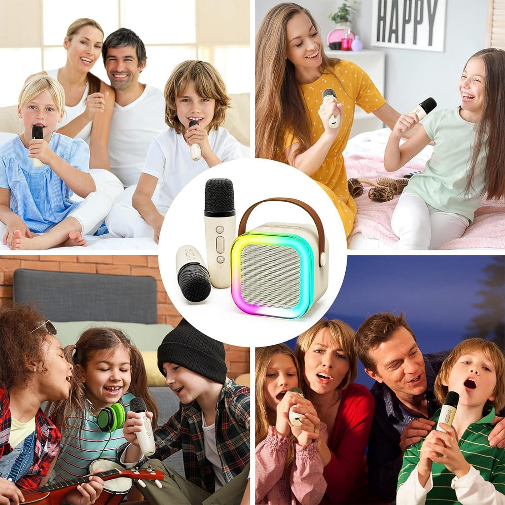 Portable Karaoke Machine with 2 Wireless Microphones | Bluetooth, LED Lights, Voice Changer, Kids & Adults