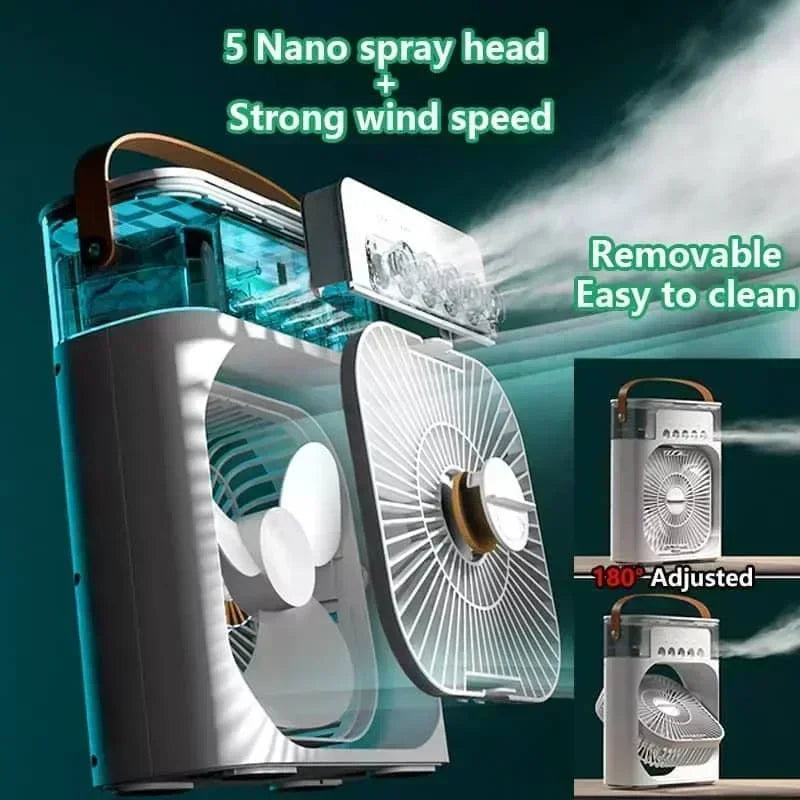 Portable Desktop Air Cooler Fan with Mist Spray & 7 Color LED Lights