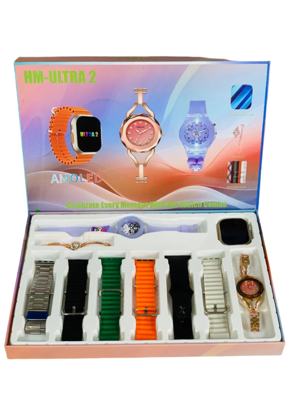 Ultra Smartwatch | ECG Heart Rate, Bluetooth, Waterproof, 6 Bands & Magnetic Charger – Family Pack
