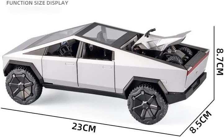 Tesla Cybertruck 1:32 Diecast Model Car with Motorcycle | Sound, Light & Pull Back Function