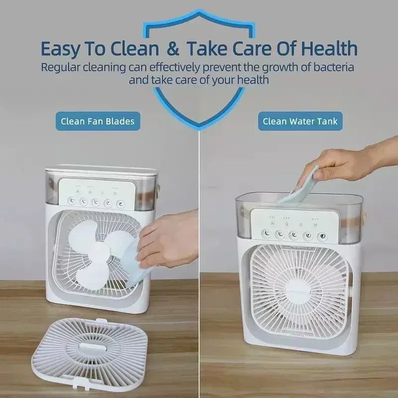 Portable Desktop Air Cooler Fan with Mist Spray & 7 Color LED Lights