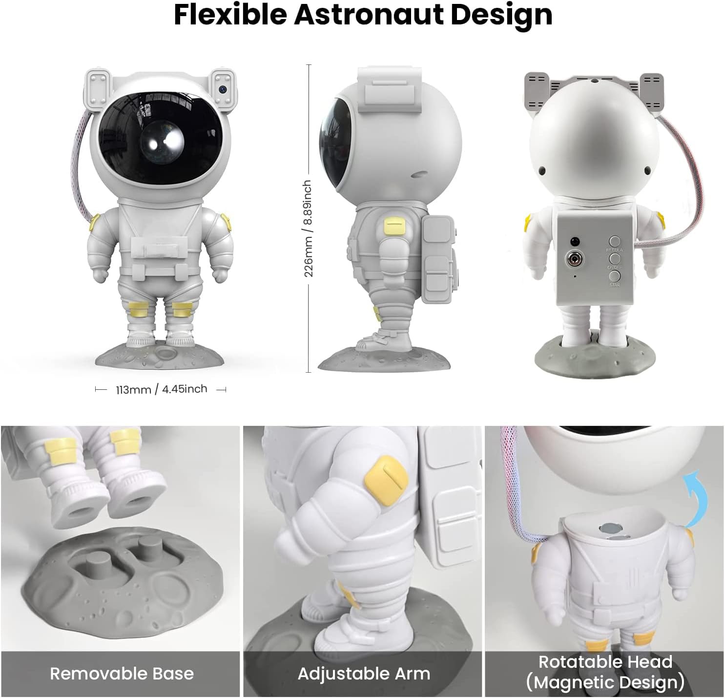 Astronaut Galaxy Star Projector Night Light | 8 Nebula Modes, Remote, Timer, 360° Adjustable