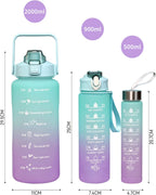 BPA-Free Motivational Water Bottle Set of 3 – 2L, 900ml & 500ml with Time Markers