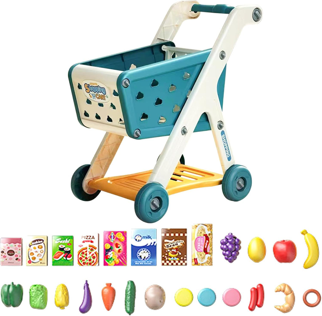 Kids Grocery Shopping Cart Playset | 26-Piece Pretend Food Set, Educational Toy, Age 3+