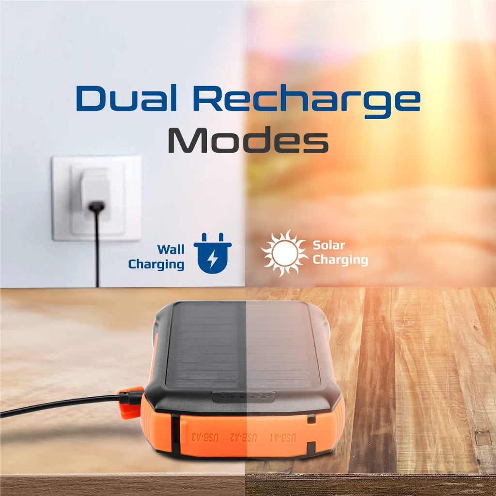 20000mAh Solar Power Bank | Wireless Charging, USB-C PD, QC 3.0, IP66, Charges 4 Devices