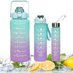 BPA-Free Motivational Water Bottle Set of 3 – 2L, 900ml & 500ml with Time Markers