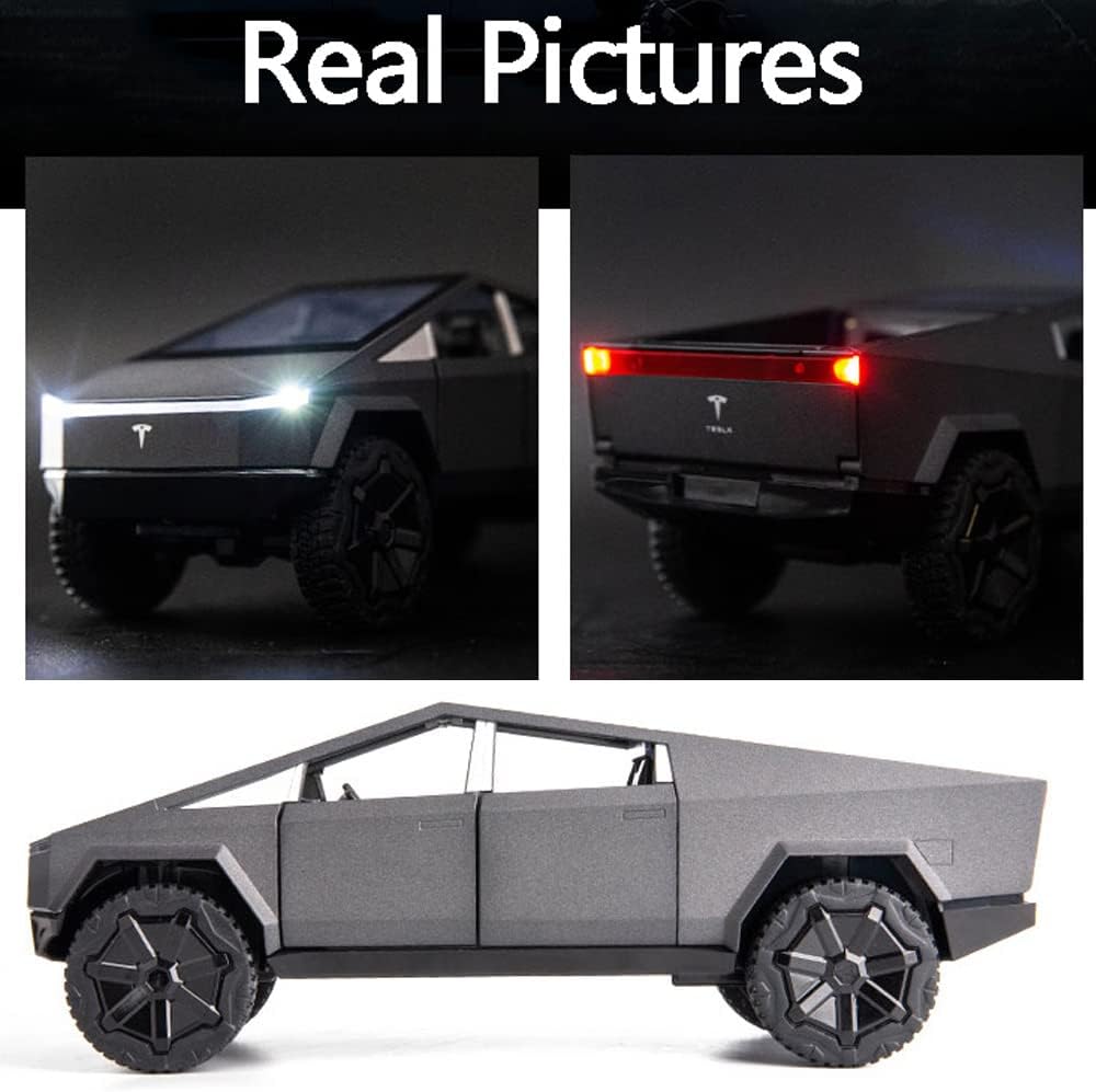 Tesla Cybertruck 1:32 Diecast Model Car with Motorcycle | Sound, Light & Pull Back Function