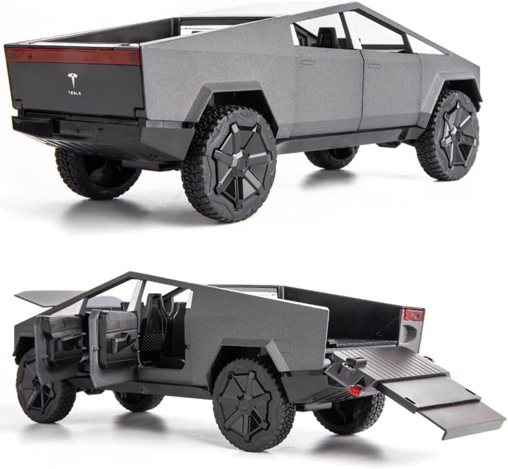 Tesla Cybertruck 1:32 Diecast Model Car with Motorcycle | Sound, Light & Pull Back Function