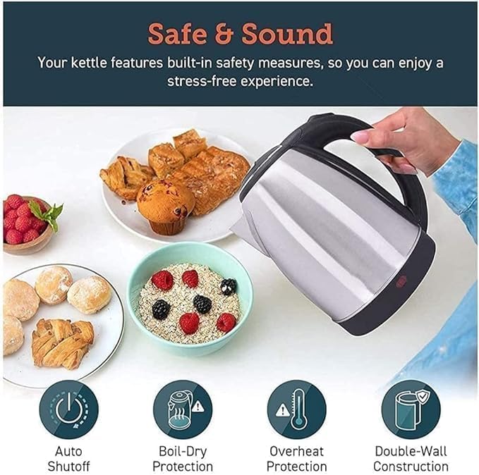 1500W Stainless Steel Electric Kettle – Auto Shut-Off & Boil Dry Protection