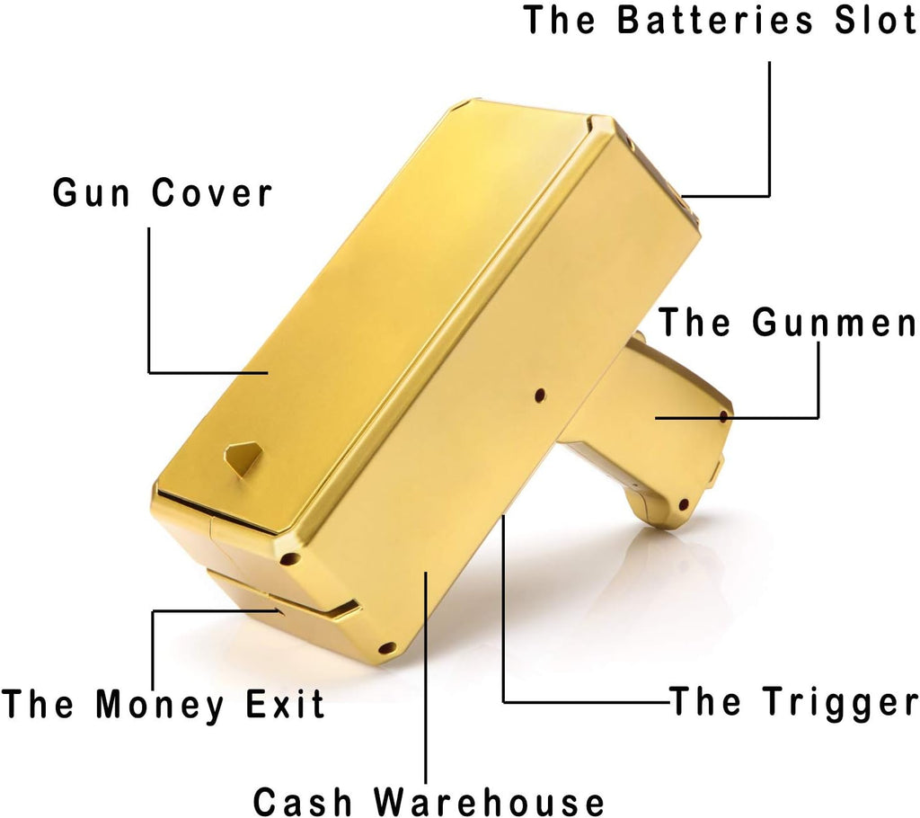 Gold Money Gun Shooter | Make It Rain Cash Toy Gun for Parties, Weddings & Events