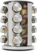 Revolving 16-Jar Spice Rack Carousel | 360° Rotating, Glass Jars, Brushed Silver Finish