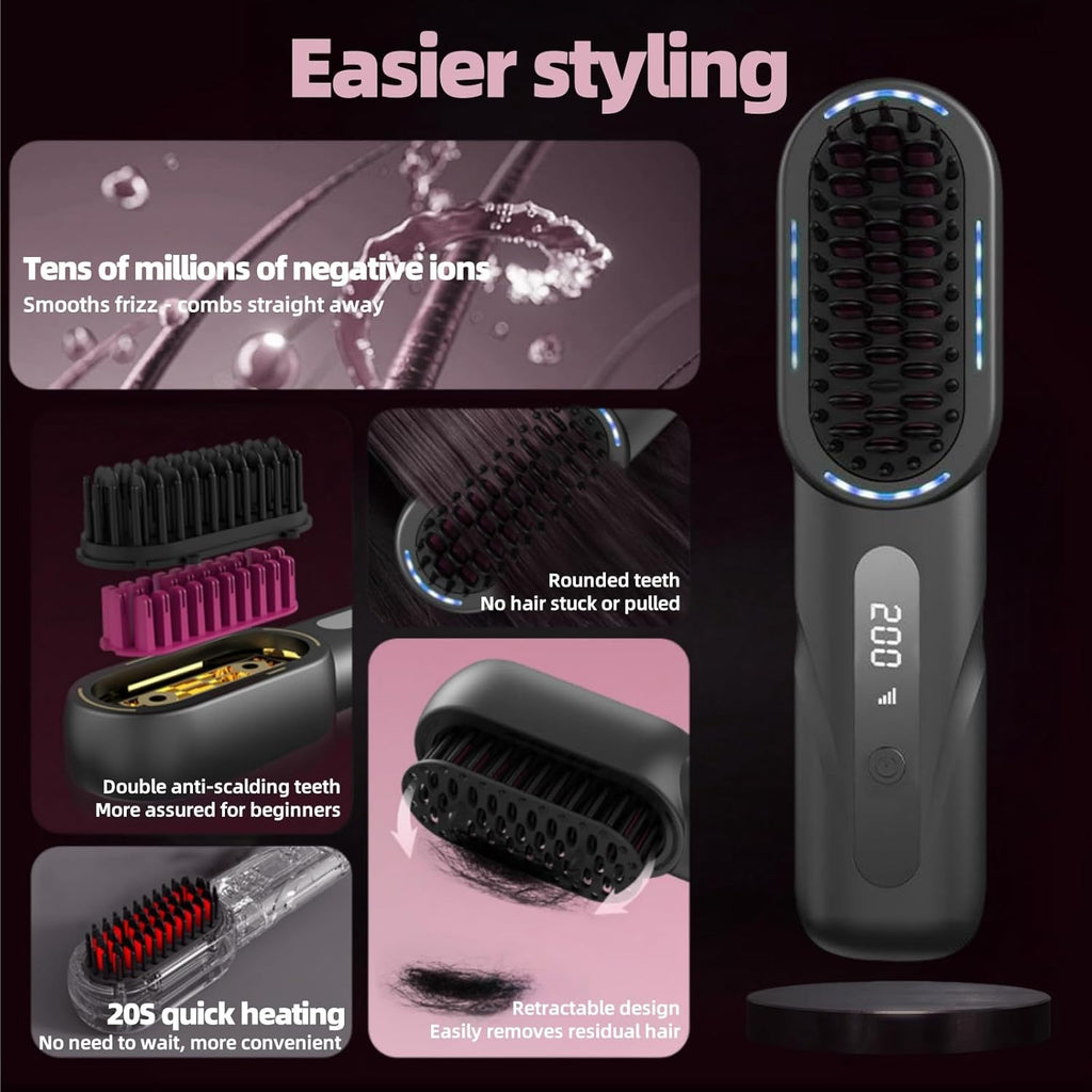 Cordless Hair Straightener Comb – 4 Heat Settings, Ionic & USB Rechargeable