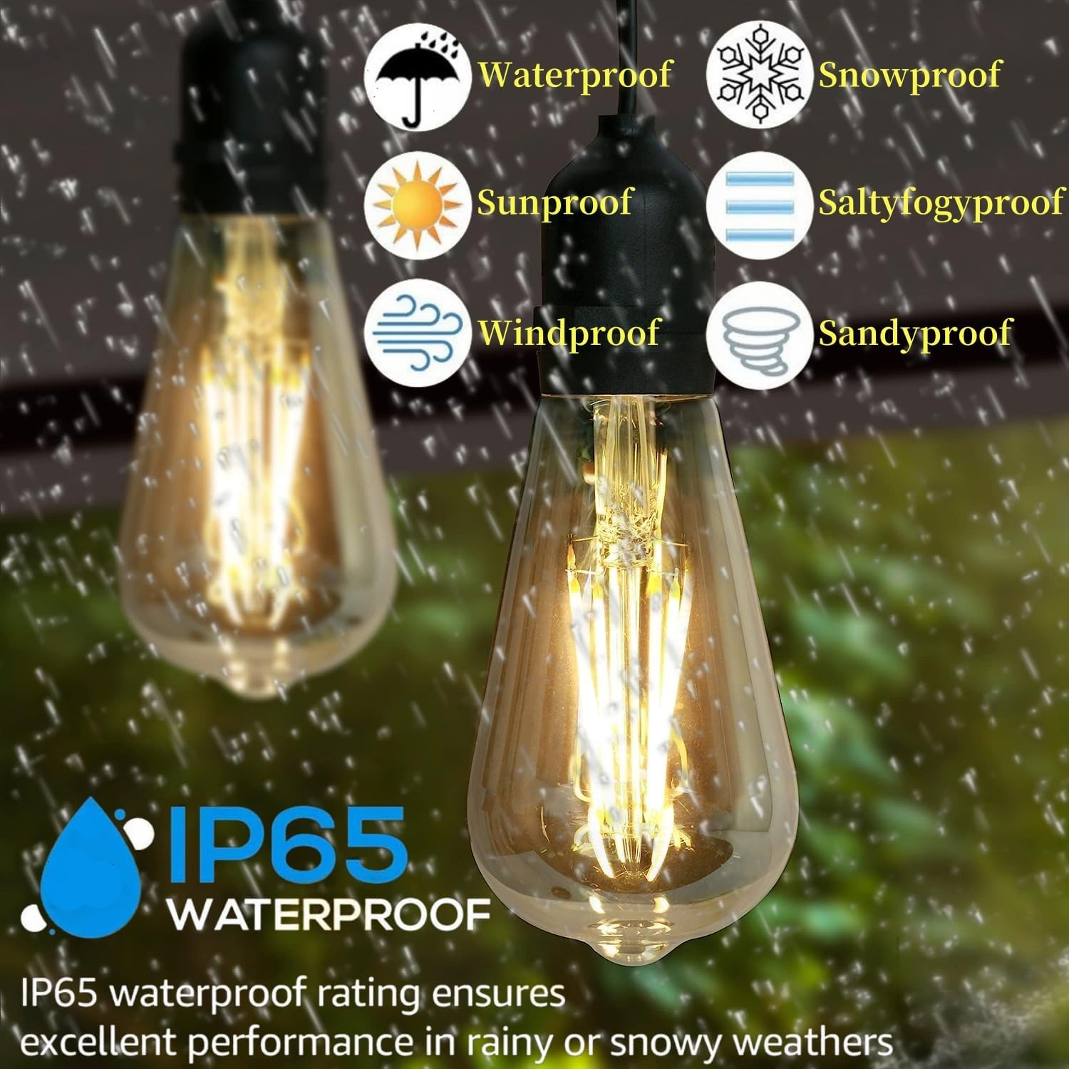 Outdoor LED Festoon String Lights | 10M, 20 Bulbs, IP65 Waterproof, Connectable, Patio & Garden
