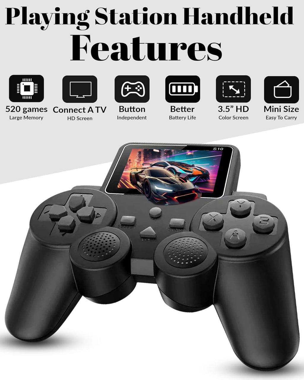 Handheld Retro Game Console | 520 Games, 2.5" Screen, TV Output, Rechargeable, 2-Player