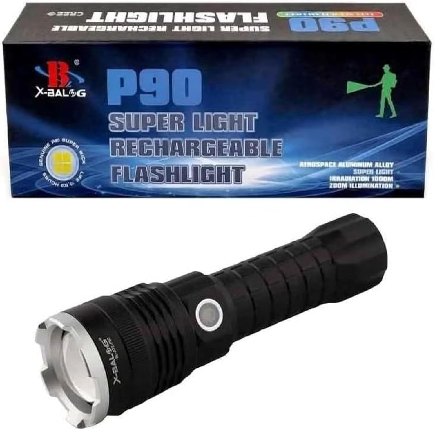 P90 Rechargeable Flashlight | 90000 Lumens, XHP70.2 LED, 5 Modes, IPX7 Waterproof