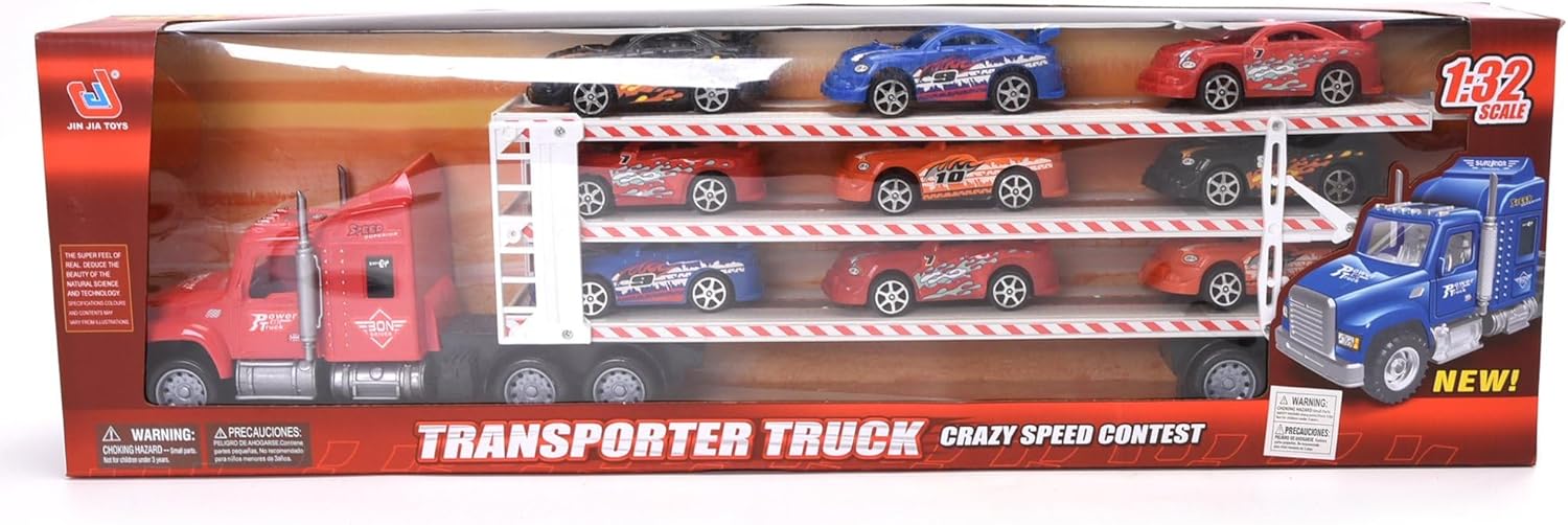 Kids Truck Toy with 9 Racing Cars | Music & Lights, Durable, Indoor & Outdoor, Ages 4-6