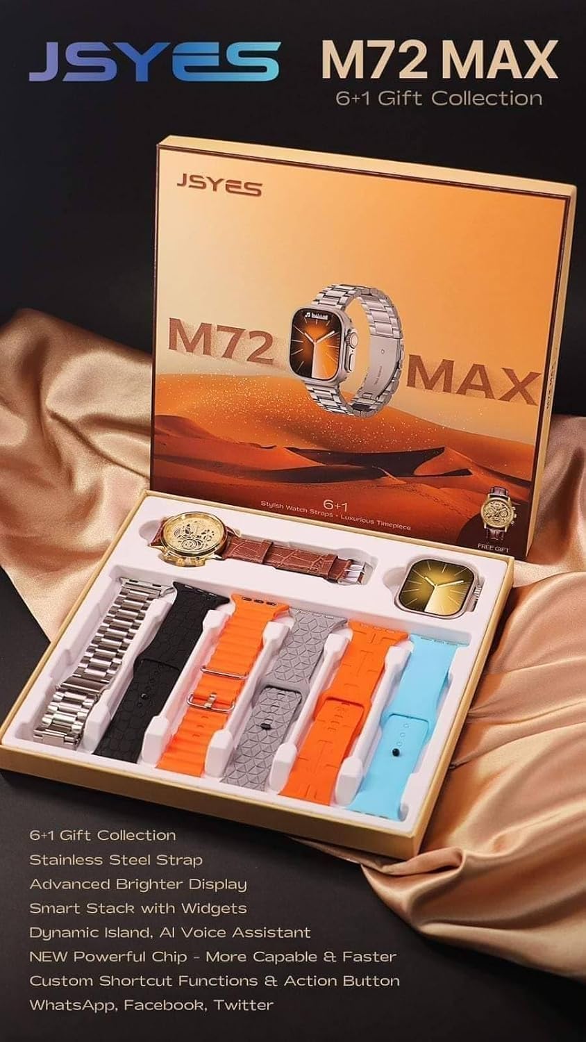 M72 Max Smartwatch | 2" HD Screen, Bluetooth Calls, Wireless Charging, 6 Watch Bands Included
