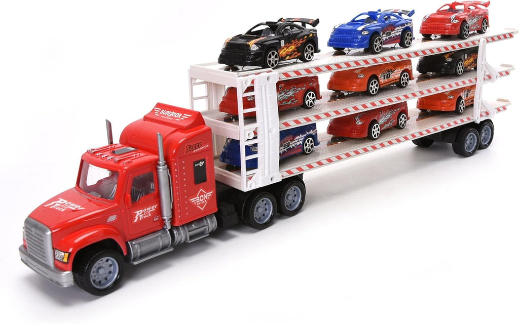 Kids Truck Toy with 9 Racing Cars | Music & Lights, Durable, Indoor & Outdoor, Ages 4-6