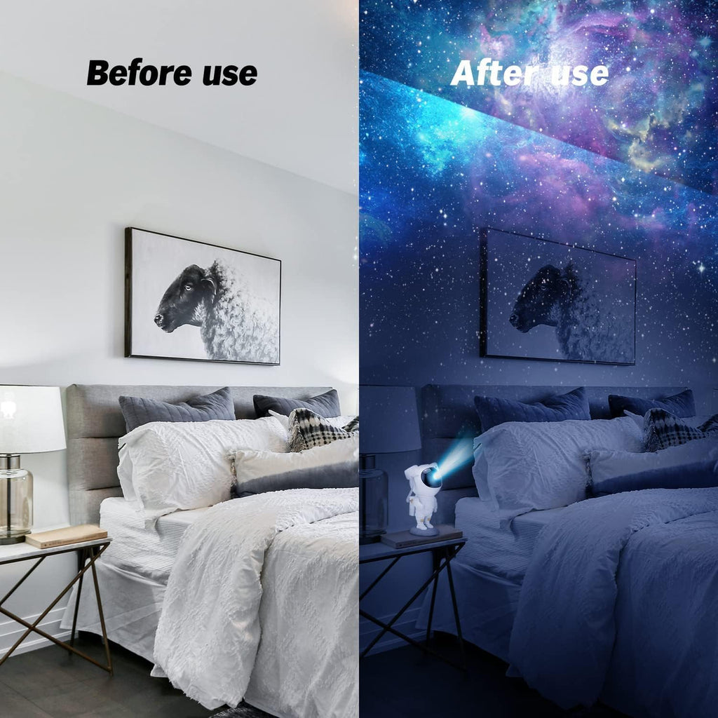 Astronaut Galaxy Star Projector Night Light | 8 Nebula Modes, Remote, Timer, 360° Adjustable