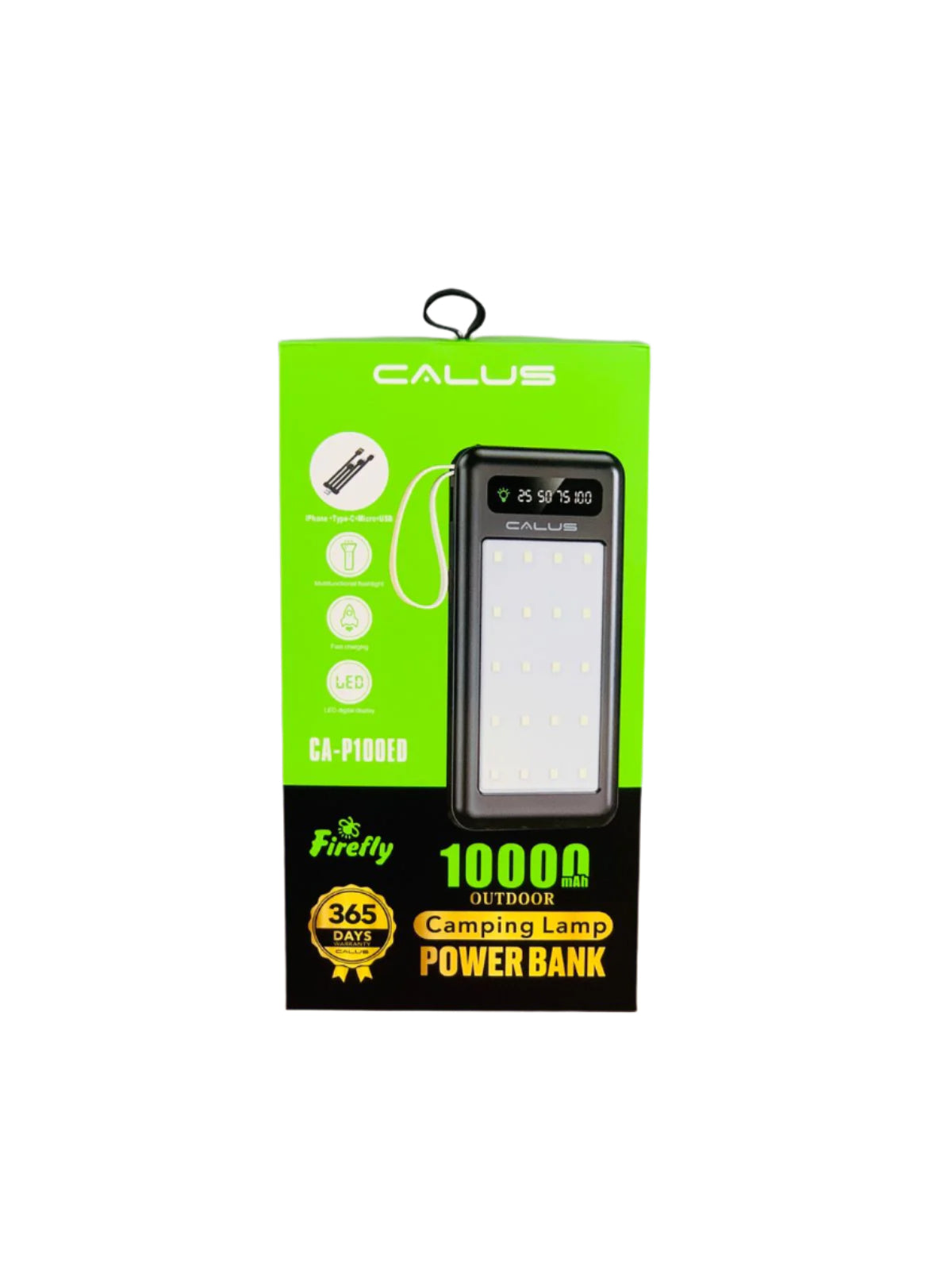 Calus 10000mAh Portable Power Bank | Fast Charging, LED Display, 4 Built-in Cables, Outdoor