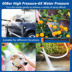 Cordless High Pressure Water Gun | 21V, 60 Bar, 6-Mode Nozzle, 2 Batteries Included