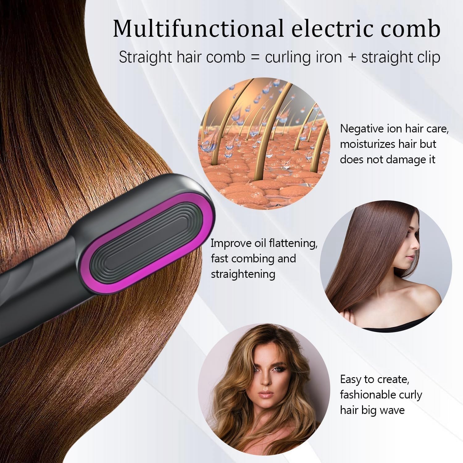 Cordless Hair Straightener Comb – 4 Heat Settings, Ionic & USB Rechargeable