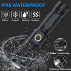 P90 Rechargeable Flashlight | 90000 Lumens, XHP70.2 LED, 5 Modes, IPX7 Waterproof