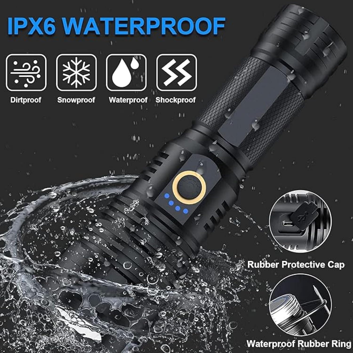 P90 Rechargeable Flashlight | 90000 Lumens, XHP70.2 LED, 5 Modes, IPX7 Waterproof