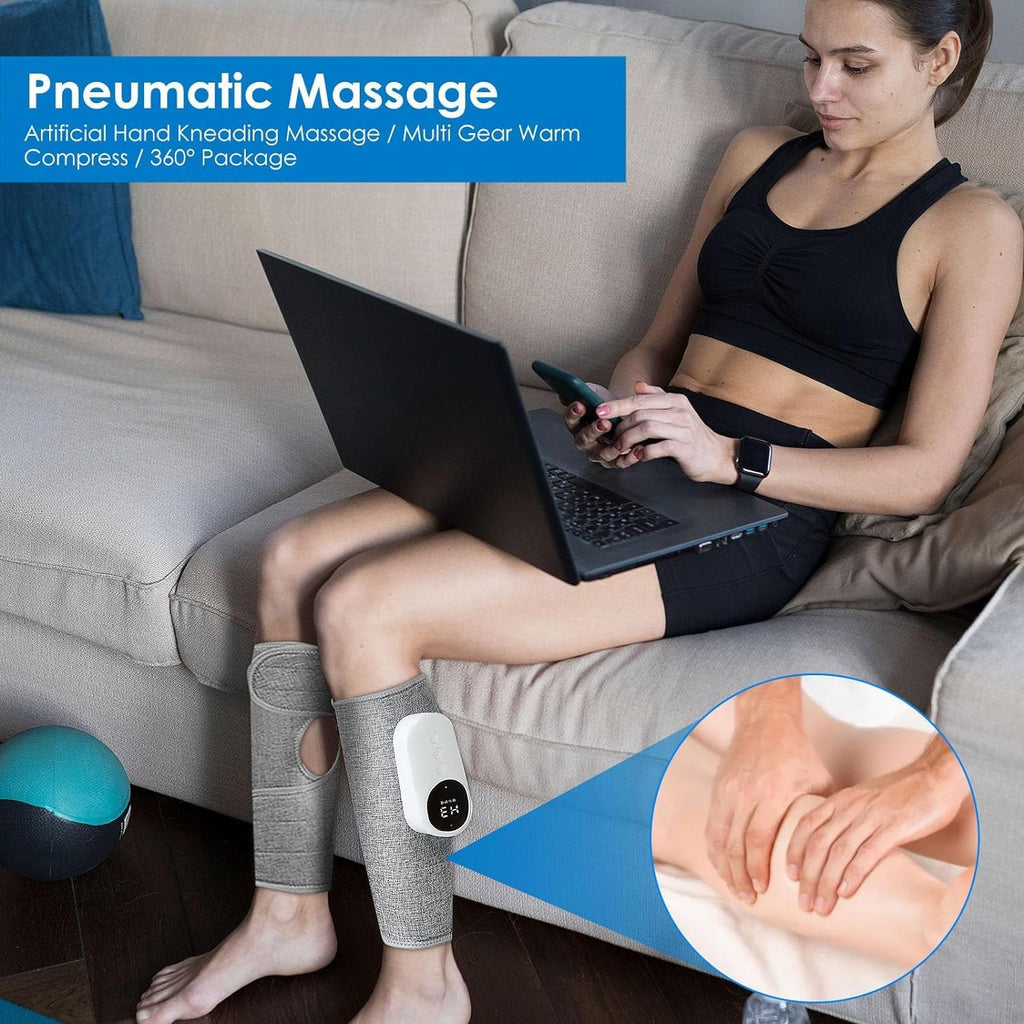 Electric Leg & Calf Compression Massager – Heat, 3 Modes & Cordless