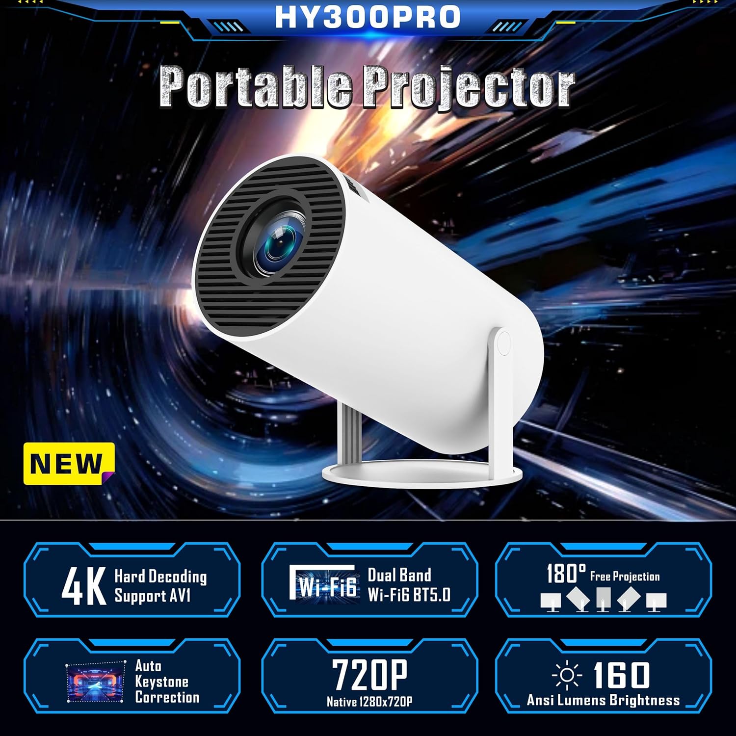 4K Portable Smart Projector with Bluetooth 5.0 & WiFi 6 | Home Cinema