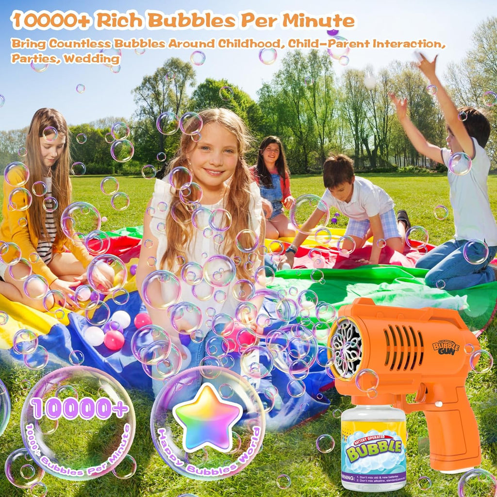 LED Bubble Gun Machine for Kids | 10,000+ Bubbles/Min, 10-Hole, Leak-Proof, 130ml Solution