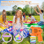 LED Bubble Gun Machine for Kids | 10,000+ Bubbles/Min, 10-Hole, Leak-Proof, 130ml Solution