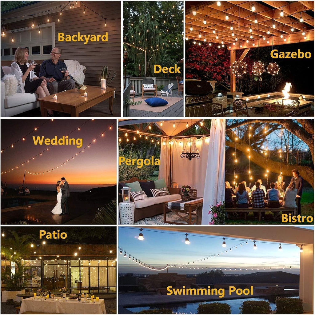 Outdoor LED Festoon String Lights | 10M, 20 Bulbs, IP65 Waterproof, Connectable, Patio & Garden