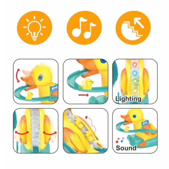 Duck Climbing Stairs Electric Track Toy | LED Lights, Music, 9 Ducks, Age 9 Months+
