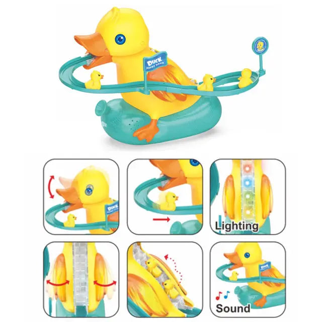 Duck Climbing Stairs Electric Track Toy | LED Lights, Music, 9 Ducks, Age 9 Months+