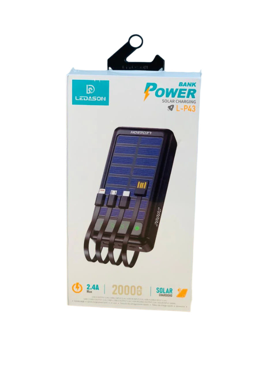 20000mAh Solar Power Bank | Wireless Charging, USB-C PD, QC 3.0, IP66, Charges 4 Devices